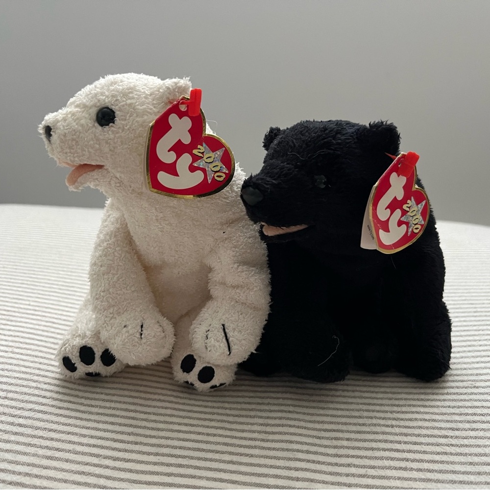 Ty Plush Duo: White and Black Bears